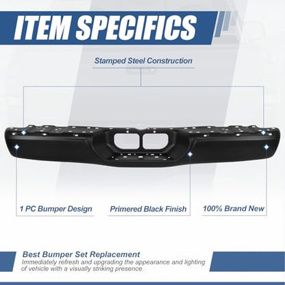 Auto Dynasty Rear Step Bumper Compatible with 2000-2006 Toyota Tundra, Non Parking Sensor Holes, Primered Black - color: Black Bumper Only