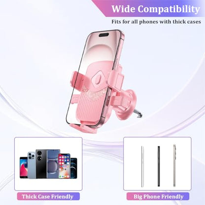 Car Phone Holder, Strong Suction Vehicle Windshield Air Vent Cellphone Mount Cradle, Adjustable Hands Free Automotive Smartphone Stand Accessories, Universal Fit (Pink) - color: Pink