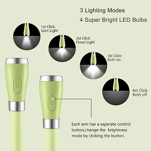 Neck Book Light LED Reading Lamp USB-C Rechargeable, Hands Free, 4 LED Bulbs, 4 Adjustable Brightness, for Reading in Bed or Reading in Car (Green) - color: Green