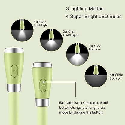 Neck Book Light LED Reading Lamp USB-C Rechargeable, Hands Free, 4 LED Bulbs, 4 Adjustable Brightness, for Reading in Bed or Reading in Car (Green) - color: Green