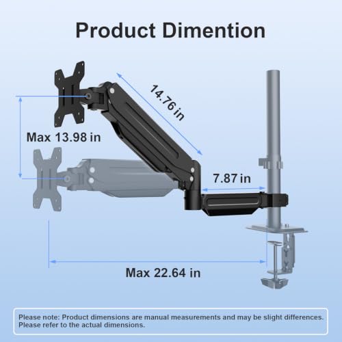 suptek Single Monitor Arm for Desk Mount Stand,Adjustable Monitor Arm for 17 to 32 inch Screen, Support Weight up to 22lbs, Mounting Holes 75x75mm to 100x100mm, ,Pneumatic Pole Mount Arm Black - size: Pole Mount Arm