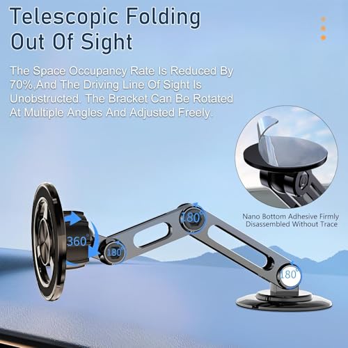 Universal 360° PRO Magnetic Suction Phone Holder Car,Alloy Folding Magnetic Cell Phone Holder for Car [Super Strong Magnet] Bracket Magnetic Dashboard Phone Car Mount for All Smartphone (Silver) - color: Silver