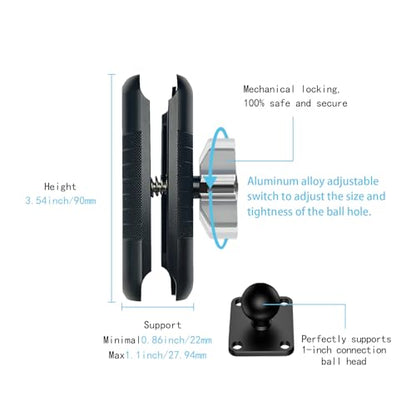 Double Socket Arm Compatible with RAM Mounts B Size 1" Ball Components for Bike/Motorcycle/ATV Phone Mount, Black (Medium Arm-Black) - size: M