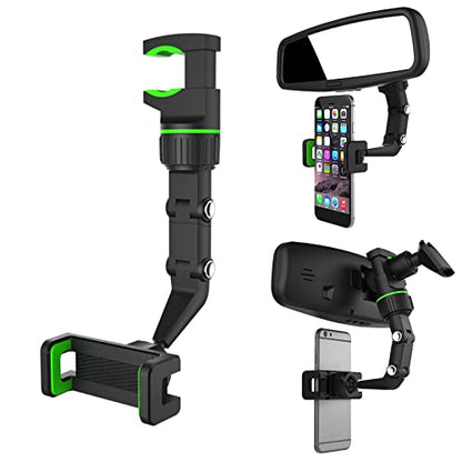 Ivieicip 360° Car Rearview Mirror Mount Stand Holder for Cell Phone and GPS, 2023 New Universal Adjustable Phone Holder, Can Be Fixed and Adjusted Automobile Cradles, Suitable for All Phone Models - color: Green