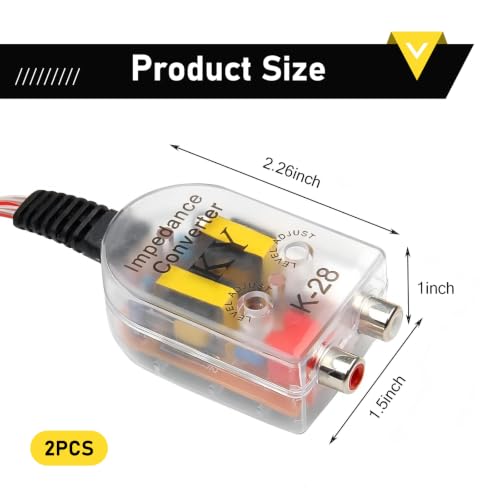 2 PCS High to Low RCA Converter, Adjustable Subwoofer Frequency Output Converter, Speaker Output to RCA Line Amplifier Wiring, Modified Part for Most Cars Audio Systems (Transparent)