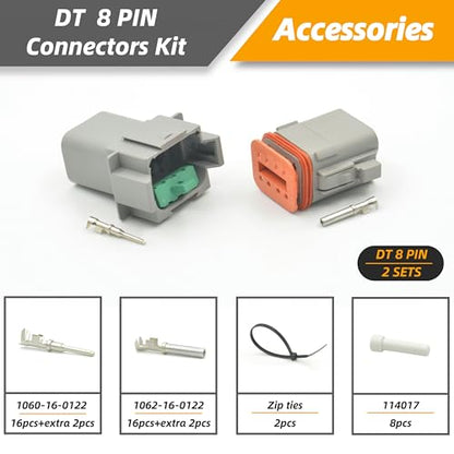 2 Sets 8 Pin DT Waterproof Connector Kit, Deutsch Automotive Electrical Butt, IP67 Waterproof Electrical Connectors Plug with 18 Pairs 16# Stamped Contacts for Car Truck Boat (8PIN 2SET) - size: 8PIN 2SET