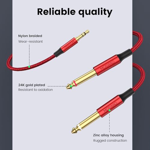 MOSWAG 3.5mm 1/8" TRS to 2 x 6.35mm 1/4" TS Mono Y Cable 16.4FT/5Meter Splitter Cable Compatible with Phone,iPod,Laptop,CD Players,Power Amplifier,Mixer,Home Stereo Systems - color: Red, size: 16.4FT/5Meter
