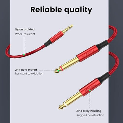 MOSWAG 3.5mm 1/8" TRS to 2 x 6.35mm 1/4" TS Mono Y Cable 16.4FT/5Meter Splitter Cable Compatible with Phone,iPod,Laptop,CD Players,Power Amplifier,Mixer,Home Stereo Systems - color: Red, size: 16.4FT/5Meter
