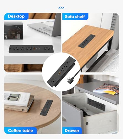 45W USB C Recessed Power Strip, Ultra Thin Flat Plug Recessed Outlet, 4 AC Outlets & 3 USB Port, Flush Mount for Conference Rooms, Office Tables, Furniture-10FT Cord - size: 10FT, style: 45W-2C1A-Black
