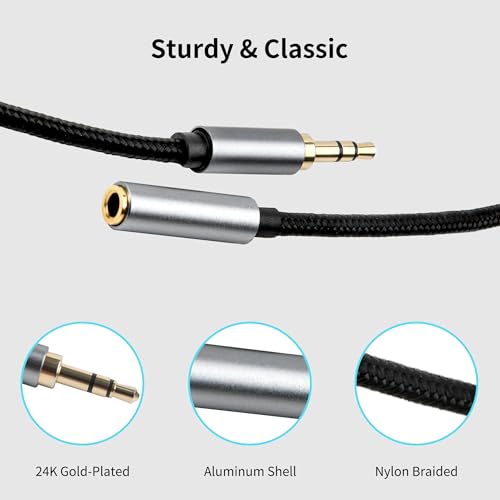 1-Pack 4.9ft/1.5m 3.5mm TRS Male to Female Headphone Extension Cable, Aux Cord Extender, Audio Jack Extender for Headphones,iPhone, iPad, Smartphones, Tablets, Laptops, Media Players - Black