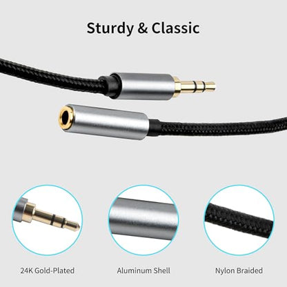 1-Pack 4.9ft/1.5m 3.5mm TRS Male to Female Headphone Extension Cable, Aux Cord Extender, Audio Jack Extender for Headphones,iPhone, iPad, Smartphones, Tablets, Laptops, Media Players - Black
