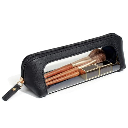 LETGO Clear Makeup Bag Travel Toiletry Bag for Women,Small Cosmetic Bags Cute Clear PVC Makeup Pouch for Purse Waterproof Comestic Zipper Bag Pencil Case Accessory Bag (Slim, Black) - color: Black, style: Slim