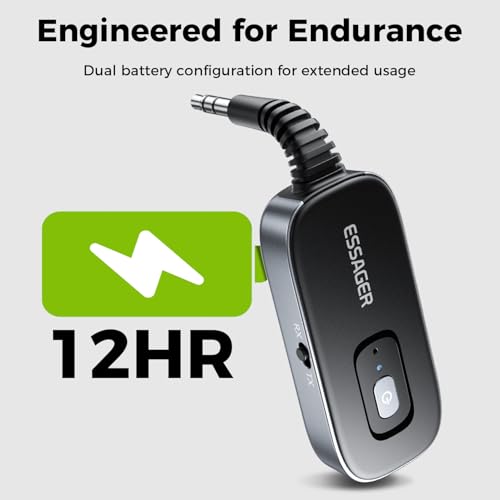 ESSAGER Bluetooth Car Adapter,Noise Cancelling 3.5mm AUX Bluetooth Receiver for Car,Wireless Audio Receiver Transmitter for Home Stereo/Wired Headphones Airplane,Gray