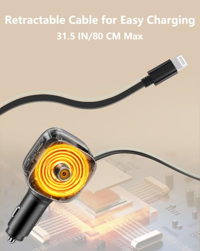 Apple MFi Certified iPhone Car Charger, 90W Retractable Car Phone Charger - color: Space Black