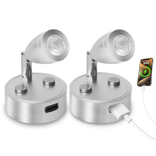 12V RV Reading Lights,12 Volt reading Light for rv Interior with USB Charger and Touch Switch, Bedside Reading Lamp,DC12-24V Rotatable Interior Lamp for Camper Van Travel Trailer,2-Pack