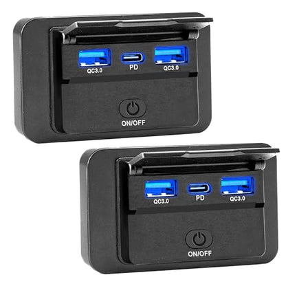 2PCS 72W 12V USB Outlet Wall Mount,36W USB C&Dual QC 3.0 18W Car USB Port Charger Socket Panel with Button Switch,Waterproof 3 USB Multi Port Power Outlet 12V for Car Bus RV Truck Marine