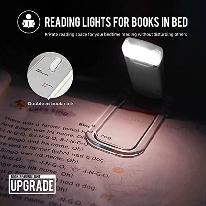 EGWASER Book Reading Light, Portable USB Rechargeable LED Clip on Book Lights for Reading in Bed, 3 Brightness Adjustable Dimmable Bookmark Light for Eye-Protection, Reading Lamp (White) - color: 1-Pack White