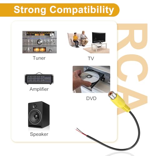 MECCANIXITY 0.7FT RCA to Bare Wire Speaker Cable, 22AWG Replacement RCA Female Plug to Open End Pigtail Audio Cable Connector Adapter for Amplifier, Home Audio Speakers