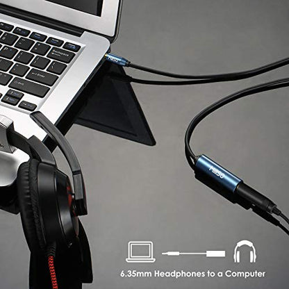 MillSO 1/4 to 3.5mm Headphone Adapter 16 FT TRS 6.35mm Female to 3.5mm Male - color: Blue, size: 16 FT