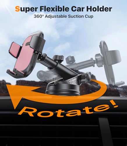 Ultra Stable Phone Holders for Your Car [Powerful & 360 Adjustable Suction Cup] Universal Car Phone Holder Mount Long Arm Flexible Car Mount for Dashboard Windshield Air Vent All Phone Case - Pink