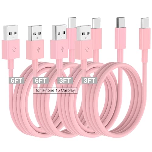 Car Carplay Cable for iPhone 17 16 15 Charger Cord,3/3/6/6FT USB A to USB C Cable for iPhone 17 Pro Max/16 Pro/15 Plus Charger,USB C Car Charger for Apple 17 Air/16 Pro Max/16e/15-Pink - color: Pink, size: 3FT+3FT+6FT+6FT