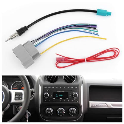 Car Radio Wiring Harness Kit,Stereo Wiring Harness with Antenna Adapter & Butt Connectors,Compatible with Chrysler Jeep Dodge Aftermarket Radio Wire Harness Kit Car Accessories