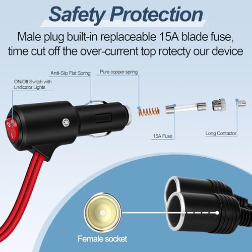Car Cigarette Lighter Splitter Adapter, 12V/24V Dual Socket Power Charger with On/Off Switch, Supports Fast Charging for Vehicles, RVs, Trucks, and More - color: cigarette lighter adapter 02