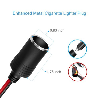 Chanzon 6ft 12V 24V Car Cigarette Lighter Female Socket to Battery Eyelet - color: 6ft Female-to-Eyelet Red-and-Black