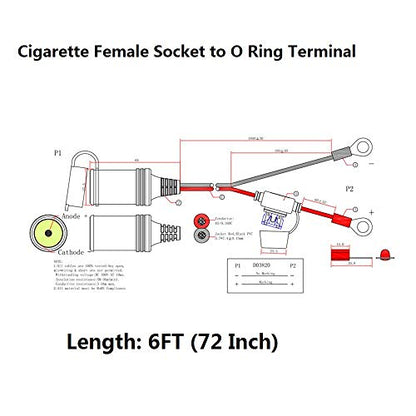 SPARKING 6FT Car Female Cigarette Lighter Plug Socket to Eyelet Terminals 12V Extension Cable with 15A Fuse(6FT) - size: 6FT