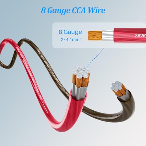 8 Gauge Wire Kit (15FT Each, Red/Black), Primary Automotive Wire, Battery Cable, Amp Wiring Kit, Car Audio Amplifier Power & Ground Cable, Car Fuse, 8AWG CCA, with 20 Heat Shrink Wrap, 20 Lugs - size: 15FT