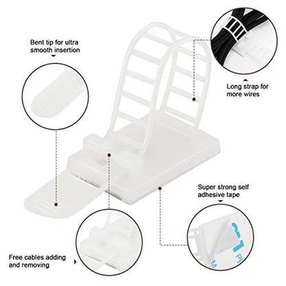 50Pcs Adhesive Cable Management Clips with 50Pcs Zip Ties, Adjustable Nylon Cable Strap Ties Wire Clips Clamps Organizer, Extra Screw & Hole - 3.55 Inch White - color: White, size: L-50pcs