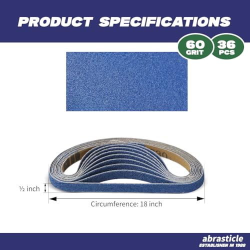 1/2" x 18" Zirconia Sanding Belts for Metal - 1/2 x 18 Inch Zirconia Metal Grinding Sand Paper, 36 PCS 60 Grits, Perfect for Knife Blade Sharpening, Metal Polishing, Derusting, Woodworking - size: 1/2" x 18" 60 Grit(36 pack)