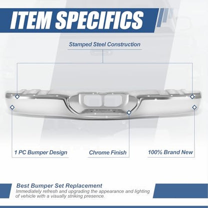 Auto Dynasty Rear Step Bumper Compatible with 2000-2006 Toyota Tundra, Non Parking Sensor Holes, Primered Chrome - color: Chrome Bumper Only