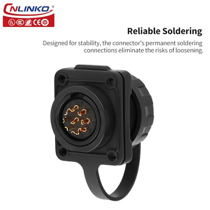 CNLINKO YM-20 9 PIN Waterproof Connector, IP68 Circular Connector, Quick Plugging Aviation Connector, PBT Plastic Shell Solder Connector M20 Male -Female Flange Socket (9 PIN) - size: 9-Pin, style: Solder-Assembly