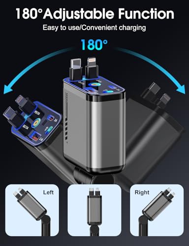 Retractable Car Charger 120W Fast Charging with Starlight,4 in 1 Universal Car Phone Charger,Built-in Type-C & Applehead Cable,Car Road Trip Retractable Accessory for iPhone,IPad,Samsung Galaxy,Pixel