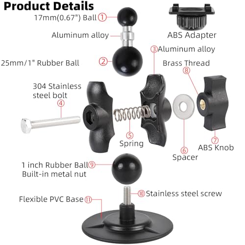 Flexible Adhesive Car Mount for Portable CarPlay Screens, Dual 360° Rotating Ball Joints Adjustable CarPlay Holder for Truck Dashboard, Compatible with 7"–12" CarPlay Screen - style: Short