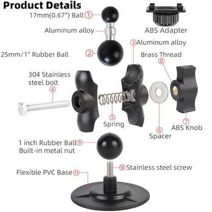 Flexible Adhesive Car Mount for Portable CarPlay Screens, Dual 360° Rotating Ball Joints Adjustable CarPlay Holder for Truck Dashboard, Compatible with 7"–12" CarPlay Screen - style: Short