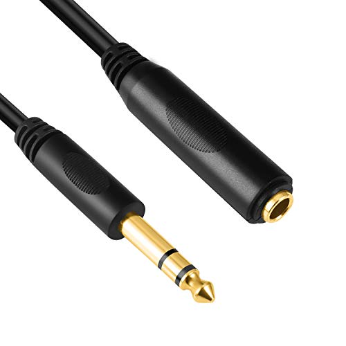 6.35mm 1/4" inch TRS Plug Male to 1/4 Female Headphone Guitar Extension Cable Cord, Gold Plated Audio Cable Stereo Extender, 10 feet (3 M) - color: Black 3M/10FT