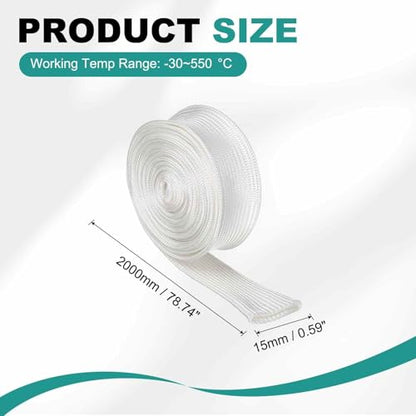 HARFINGTON Braided Sleeving 6.6ft x 5/8" High Temp Fiberglass Braid Cable Sleeve for Automotive Home Office Cables Video Cord Management Cable Protection - size: 6.6ft x 5/8"