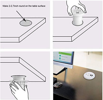 Maggie Desktop Power Grommet,2inch Hole Table Power Grommet Outlet with 2 USB Charging Ports,6.5ft Extension Cord Desk Power Strip with 1 Outlets for Computer,Table,Kitchen,Office,Home