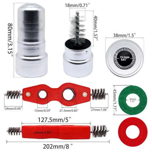 Battery Terminal Cleaner Kit, Battery Terminal Brush & 4 in 1 Copper Tubing Brush & 2pcs Anti-Corrosion Fiber Washers - color: Silver & Red -6pcs Set