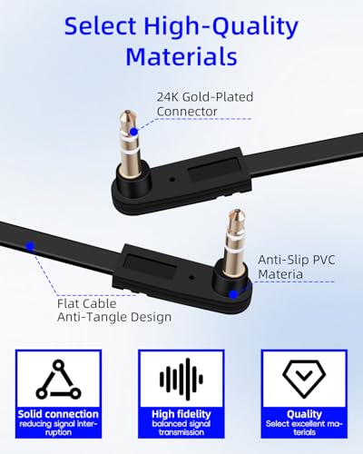 3.5mm Flat Audio Cable,Dual 90 Degree 3.5mm Male to Male Flat Headphone Jacks Audio Cable for Car Audio Systems,Home Speakers,Phones,Tablets,2Pack(0.15M/0.49FT) - style: dual 90 degree male to male