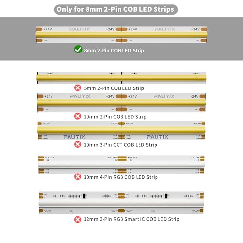 PAUTIX 8mm Connectors for 2-Pin COB LED Strip Lights,4pcs Transparent Gapless Connectors,4pcs Dual End,1pc Single to DC Female Plug 7.9in Extension Wire,2pcs L-shaped Connectors,1pc T-shaped Connector - size: 8mm Cob Connectors/Upgraded Set