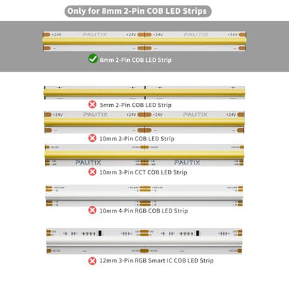 PAUTIX 8mm Connectors for 2-Pin COB LED Strip Lights,4pcs Transparent Gapless Connectors,4pcs Dual End,1pc Single to DC Female Plug 7.9in Extension Wire,2pcs L-shaped Connectors,1pc T-shaped Connector - size: 8mm Cob Connectors/Upgraded Set