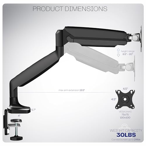 VIVO Premium Aluminum Heavy Duty Single Monitor Arm for Ultrawide Monitor up to 40 inches and 30 lbs, Desk Mount Stand, Pneumatic Height, Max VESA 100x100, Black, STAND-V110Q