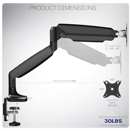 VIVO Premium Aluminum Heavy Duty Single Monitor Arm for Ultrawide Monitor up to 40 inches and 30 lbs, Desk Mount Stand, Pneumatic Height, Max VESA 100x100, Black, STAND-V110Q