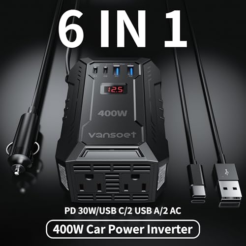 400W Car Power Inverter for Vehicles DC 12V to AC 110V Inverter - color: Black