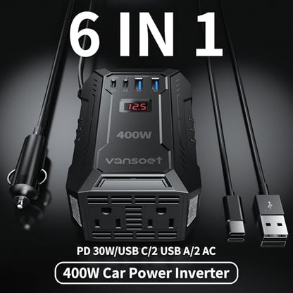 400W Car Power Inverter for Vehicles DC 12V to AC 110V Inverter - color: Black