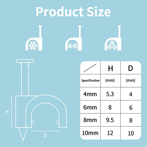 Abnii Cable Nails Clips, 400 Pcs, 4mm 6mm 8mm 10mm, Wire Wall Clips, Black - color: Black, size: 4/6/8/10mm-400pc