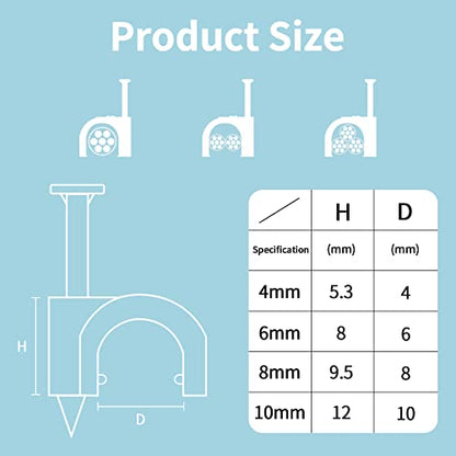 Abnii Cable Nails Clips, 400 Pcs, 4mm 6mm 8mm 10mm, Wire Wall Clips, Black - color: Black, size: 4/6/8/10mm-400pc